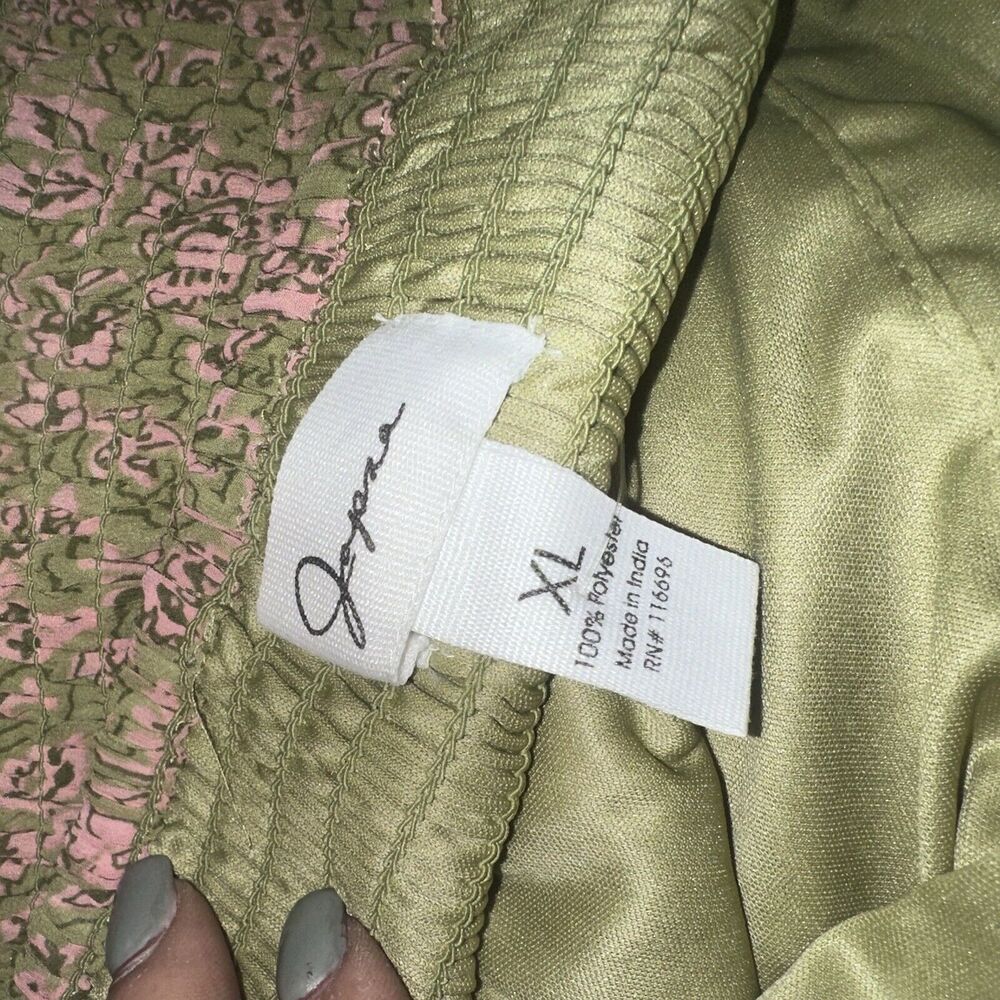 NWT Japna Olive Green Pink Floral Smocked Dress Puffy Sleeves Size X-Large NEW7 - Picture 9 of 9